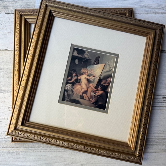 Vintage Gold Framed Neoclassical Rococo Cherub Allegory Art Prints (Set of 2) - Picture 5 of 10